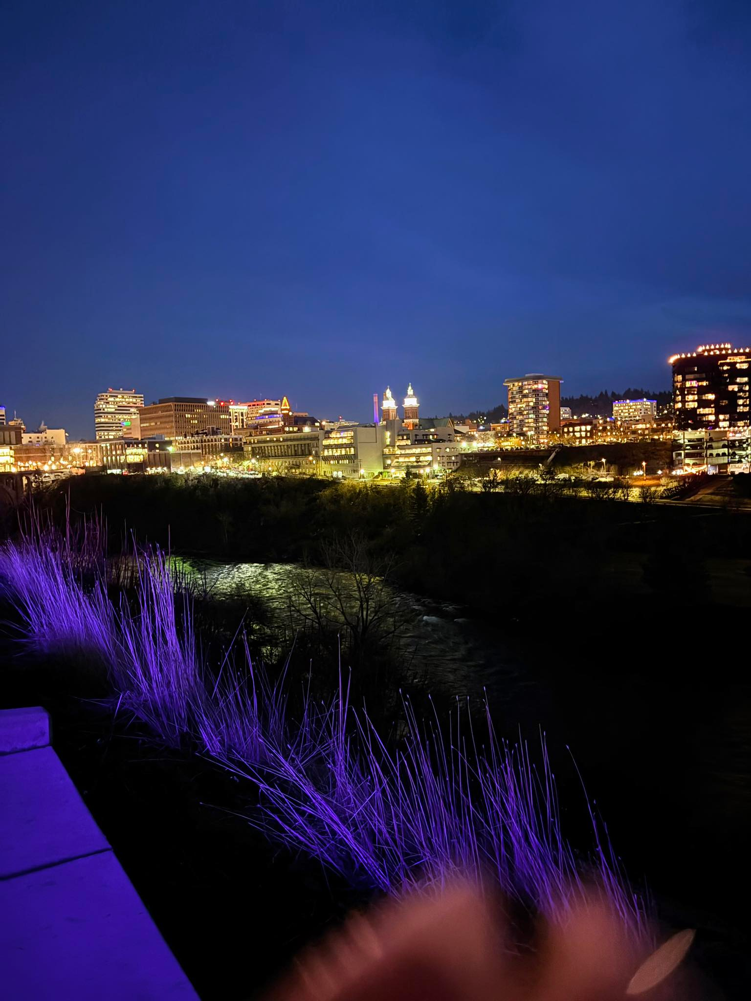 Night scene of downtown Spokane as part of a Geographic Arbitrage 2026 adventure.